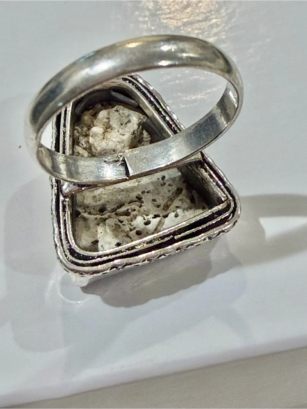 Vintage 925 Sterling Silver Fire Agate Triangle Statement Ring - Size 6